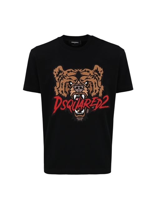 T-shirt con stampa bear logo in cotone nero DSQUARED2 | S74GD1316 D20014900